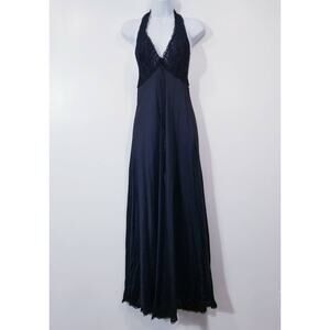 Lucas Black Lace Slip Night Gown Halter Neckline V-neck